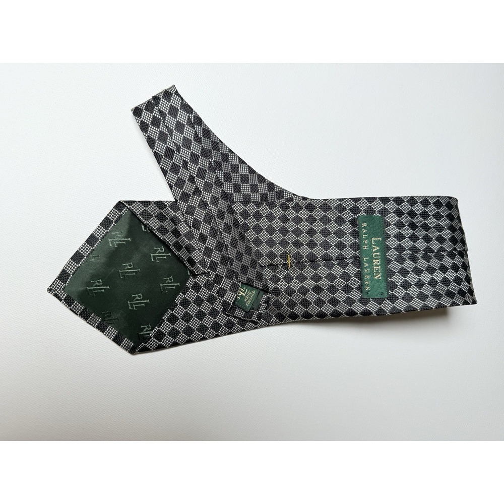 Lauren Ralph Lauren Vintage Silk Tie Gray/Black Geometric‎ Diamond RLL - Picture 8 of 8